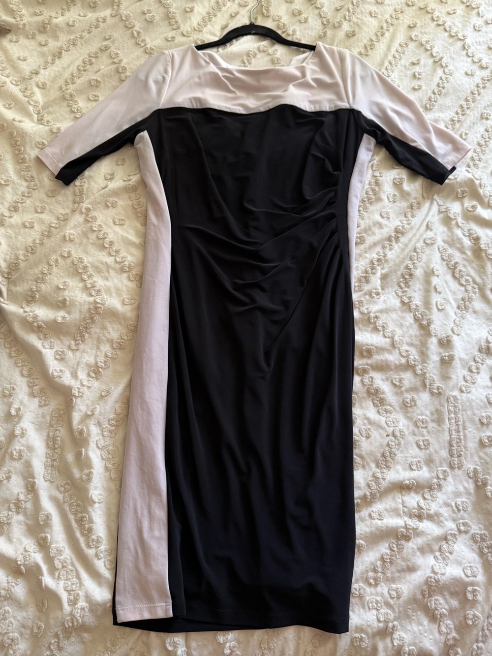 Chaps Black and White Colorblock Midi Dress